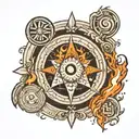circle with 5 elements: ground, water, fire, wind, ether tattoo design idea