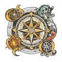circle with 5 elements: ground, water, fire, wind, ether tattoo design idea