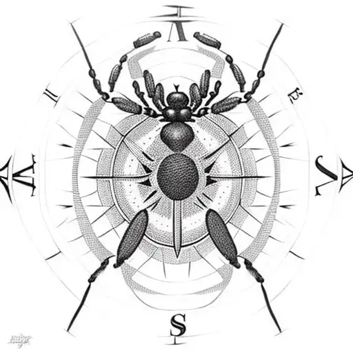 aggressive black spider with the abdomen being a compass tattoo design idea