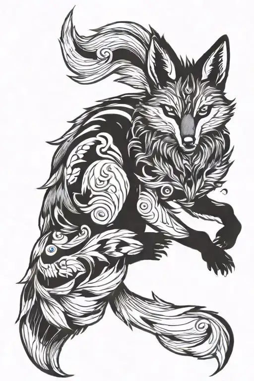 Kitsune fox full body tattoo design idea