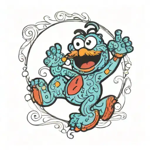 A blue cookie monstedesign incorporating the word "kingsley" in a disney font ,, and elmo with the word nika on it tattoo design idea