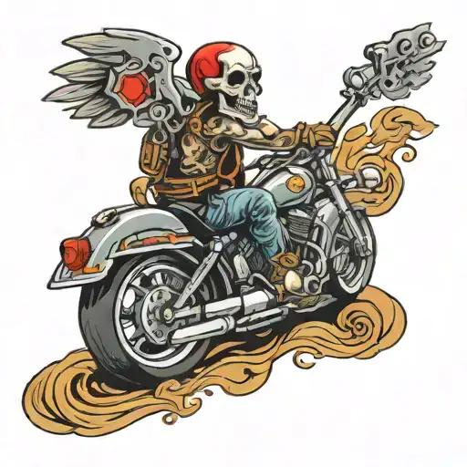 guitar motorcycle skull rock n roll tattoo design idea
