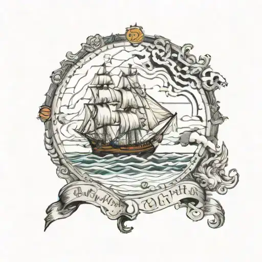 design me a tattoo sleeve for my left arm with a 1400s style map of the Great Lakes, clipper ship on the outrer bicep, l tattoo design idea