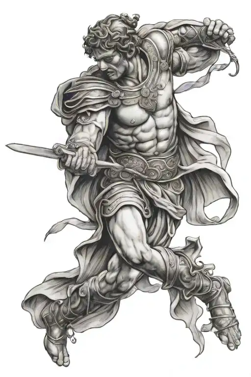 roman man falling tattoo design idea