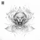 Baki Hanma in a dynamic fighting pose with a dotwork background tattoo design idea