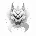 Baki Hanma in a dynamic fighting pose with a dotwork background tattoo design idea