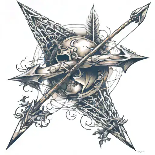 Spear, bow and arrow tattoo design idea