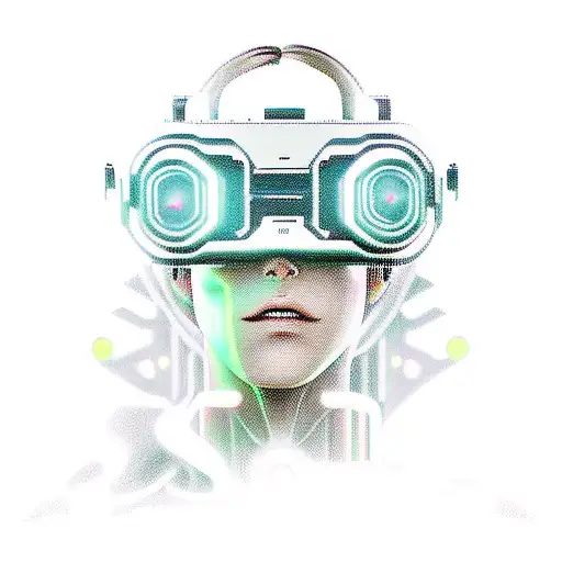 Cyberpunk 2077 character immersed in a virtual reality world tattoo design idea