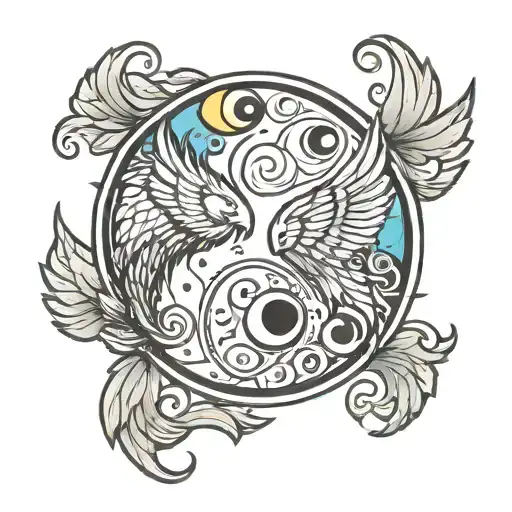 jelly bean buffalo wing ying yang symbol made tattoo design idea