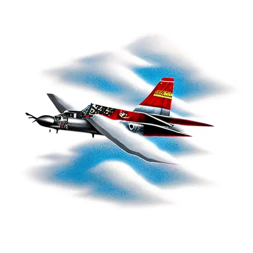 kamikaze plane through the clouds blended with large samurai  with samurai to create a story tattoo design idea