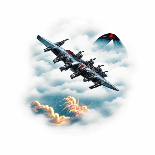 kamikaze plane through the clouds blended with large samurai  with samurai to create a story tattoo design idea