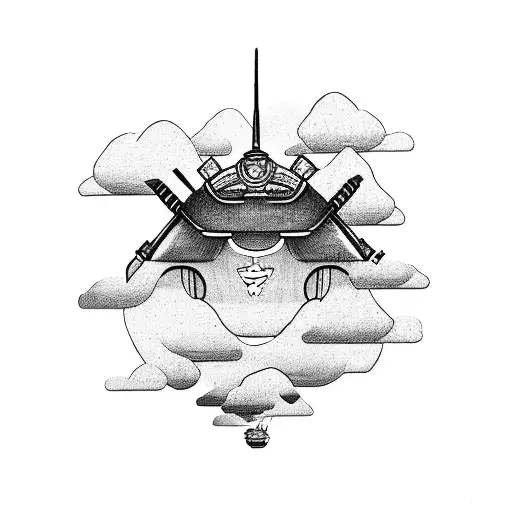 kamikaze plane with samurai through the clouds tattoo design idea