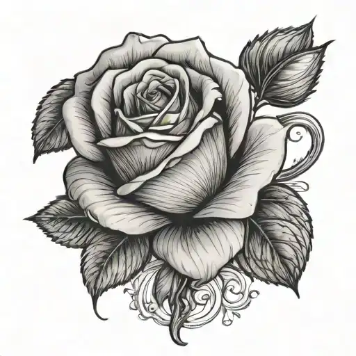 rose with long stem and 6 leaves tattoo design idea