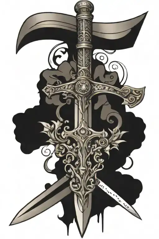 sword that uses a long scar on the hand tattoo design idea