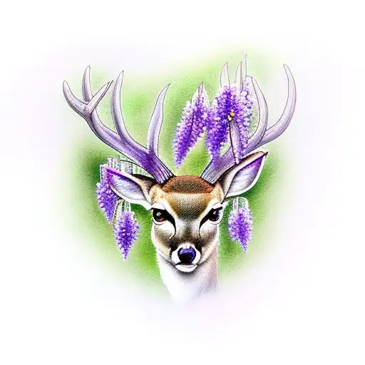 wisteria and a deer tattoo design idea