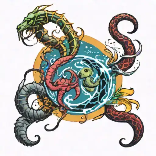 Scorpio and Aquarius in an environment that is a symbol of eternity tattoo design idea