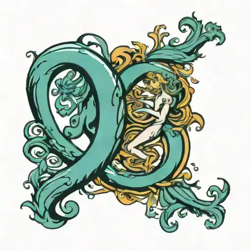 Aquarius zodiac symbol with the number 24 and 29 in union of two people tattoo design idea