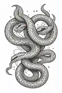 two snakes in the shape of gemini with lines on top and bottom with the constellation of gemini tattoo design idea