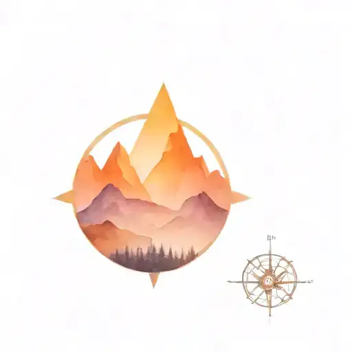 A compass rose surrounded by different mountain peaks from around the world, each representing a different climbing adventure tattoo design idea