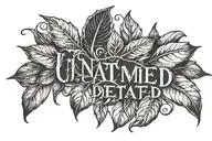 untamed defeated text with bay leaf tattoo design idea