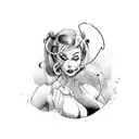 pin-up with hula hoops green watercolour  tattoo design idea