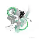 pin-up with hula hoops green watercolour  tattoo design idea