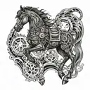 biomechanical steampunk horse with fire flames tattoo design idea