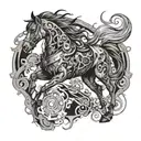 biomechanical steampunk horse with fire flames tattoo design idea