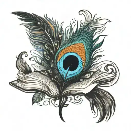 a minimalistic book tattoo with a peacock feather as bookmark. tattoo design idea