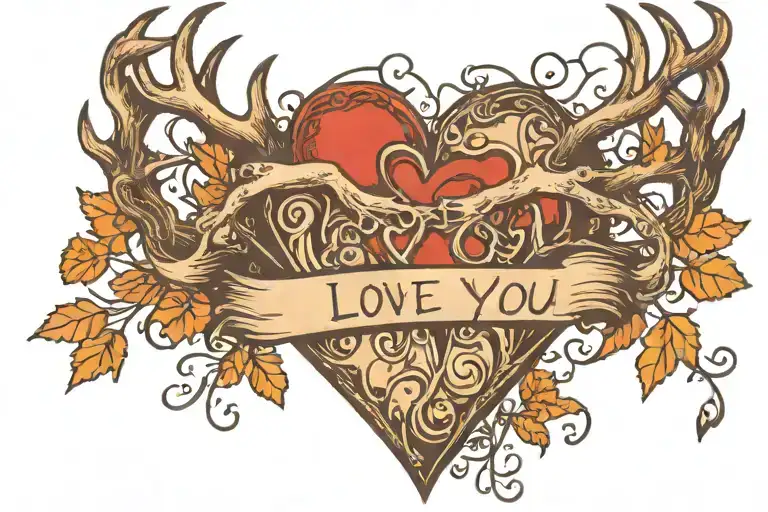 deceased boyfriends handwriting memorial tattoo that says "I love you" with antlers tattoo design idea