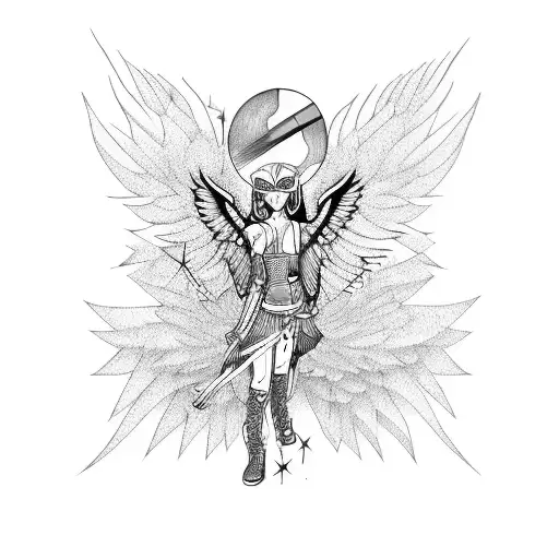  fallen angel with eye tattoo design idea