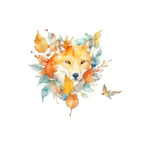 autumn leaves and animals tattoo design idea