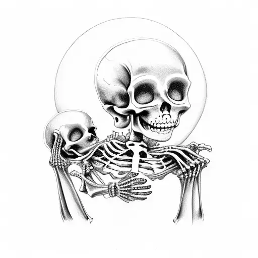 virign mary holding baby jesus but they are skeletons tattoo design idea