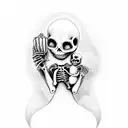 virign mary holding baby jesus but they are skeletons tattoo design idea