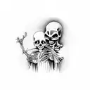 virign mary holding baby jesus but they are skeletons tattoo design idea