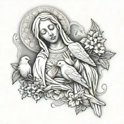virgin mary 2 doves tattoo design idea
