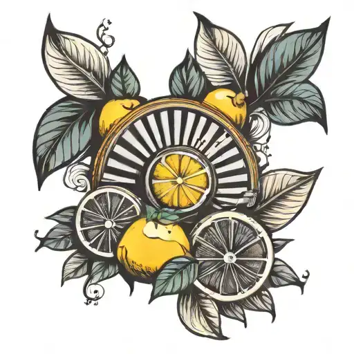 fan and lemons tattoo design idea