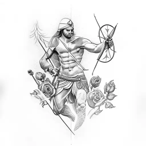 Saint Sebastian arrows with roses tattoo design idea
