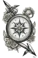 long arrow piercing a compass  tattoo design idea