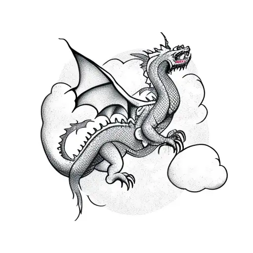 Dragon flighing in night sky  tattoo design idea