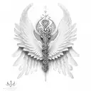 A chiropractic symbol (spine with wings) adorned with mardi gras colors and patterns tattoo design idea