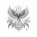 A chiropractic symbol (spine with wings) adorned with mardi gras colors and patterns tattoo design idea