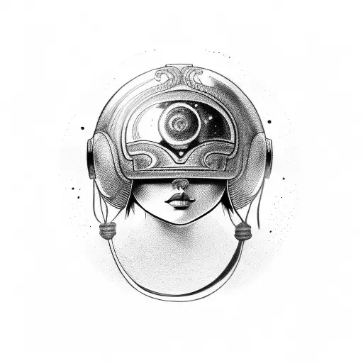 Athena wearing helmet with sphere tattoo design idea