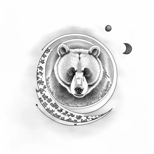 mama bear and baby bear looking up at moon tattoo design idea