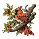 cardinal on branch colored   tattoo design idea