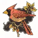 cardinal on branch colored   tattoo design idea