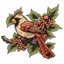 cardinal on branch colored   tattoo design idea