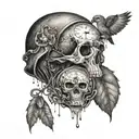 A pocket watch melting into a skull, with woodland creatures emerging from the design tattoo design idea