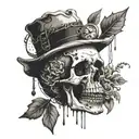 A pocket watch melting into a skull, with woodland creatures emerging from the design tattoo design idea