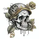 A pocket watch melting into a skull, with woodland creatures emerging from the design tattoo design idea